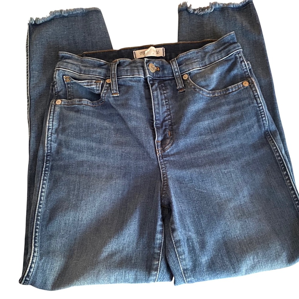 Madewell Stovepipe Straight Leg Jeans Blue Raw Hem Size 26 Medium Wash - Picture 3 of 9